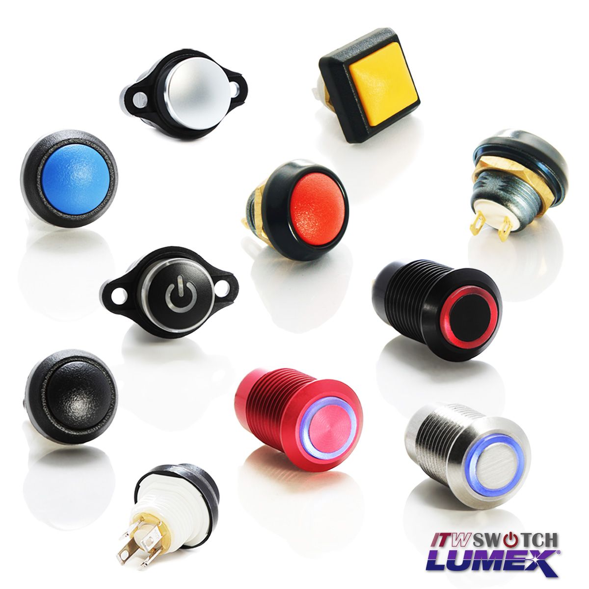 ITW Lumex Switchpropose une variété de modèles de boutons-poussoirs pouvant être installés dans une découpe de panneau de 12 mm.